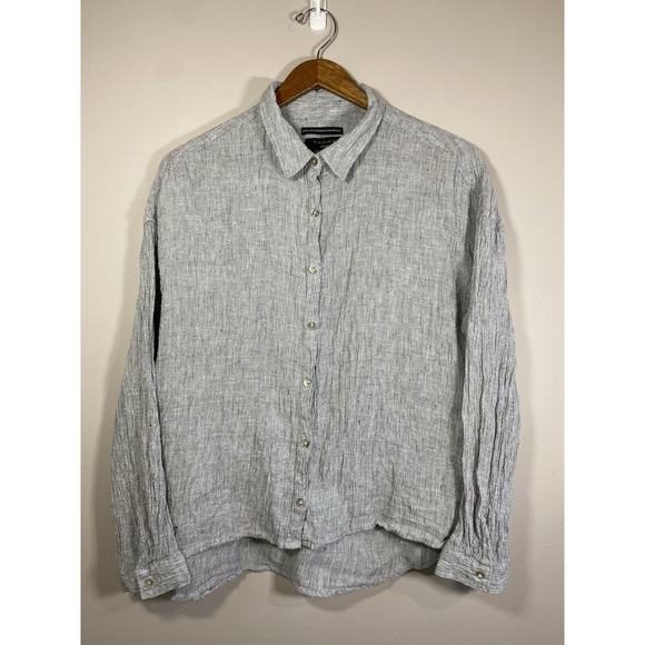 Tahari Top Womens Large‎ Gray European Grown Flax Long Sleeve Button Up Shirt - Picture 1 of 4